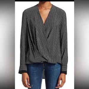 Rag & Bone Victor 100%‎ Silk Black White Striped Wrap Blouse Small